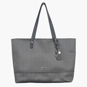 GUESS Clarke Signature Logo Faux Leather Tote Shopper Bag (Charcoal)
